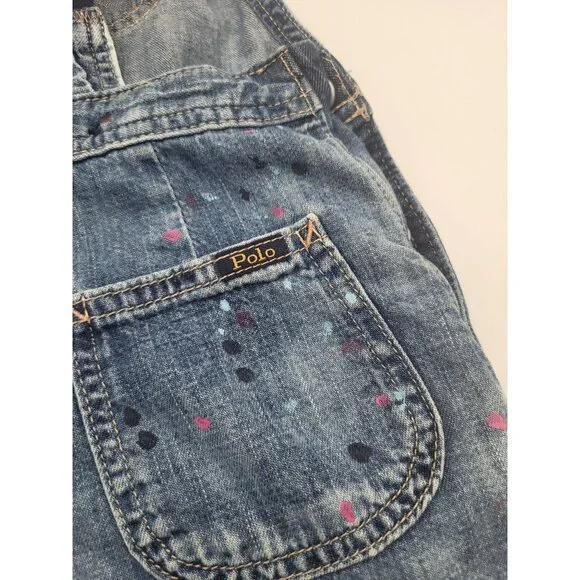 Polo Ralph Lauren Girls Denim Paint Splash Overall Dress SZ 5 - Picture 8 of 9